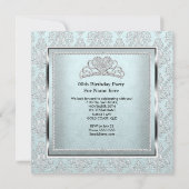 Eleganlight Blue Damask Silver Tiara Geburtstag Einladung (Rückseite)