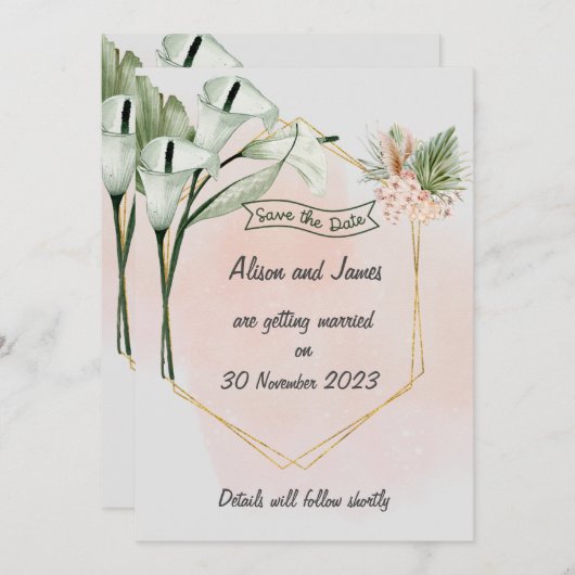 Eleganlilies SAVE THE DATE - bearbeitbarer Text Einladung (Vorne/Hinten)