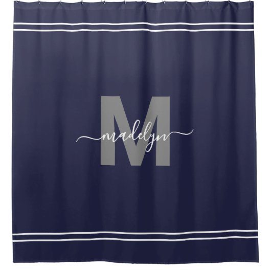 Eleganname Monogram Navy Blue Duschvorhang (Vorderseite)