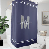 Eleganname Monogram Navy Blue Duschvorhang