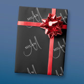 Eleganname Monogram | Schwarz-weiß & grau Geschenkpapier