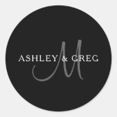 Eleganname Monogram | Schwarz-weiß & grau Runder Aufkleber (Vorderseite)