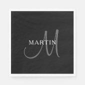 Eleganname Monogram | Schwarz-weiß & grau Serviette (Vorderseite)