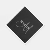 Eleganname Monogram | Schwarz-weiß & grau Serviette (Ecke)