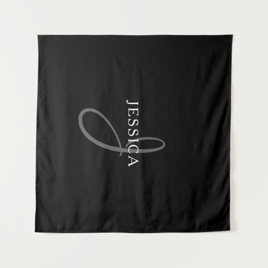 Eleganname Monogram | Schwarz-weiß & grau Wandteppich (Vorderseite (Horizontal))