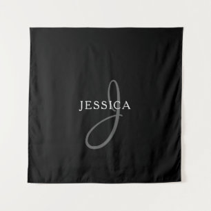 Eleganname Monogram   Schwarz-weiß & grau Wandteppich