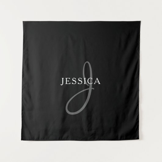 Eleganname Monogram | Schwarz-weiß & grau Wandteppich (Vorderseite)