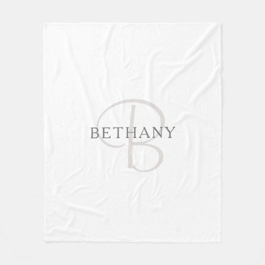 Eleganname Monogram | Weiß & Grau Fleecedecke (Vorderseite)