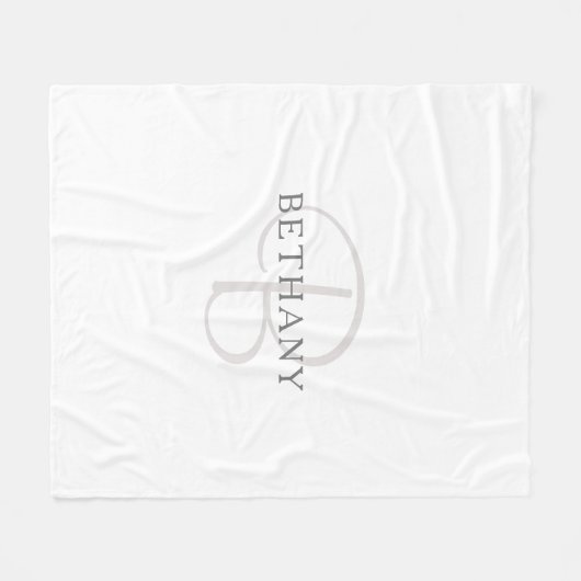 Eleganname Monogram | Weiß & Grau Fleecedecke (Vorderseite (Horizontal))