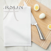 Eleganname Monogram | Weiß & Grau Geschirrtuch (Viertel Falte)