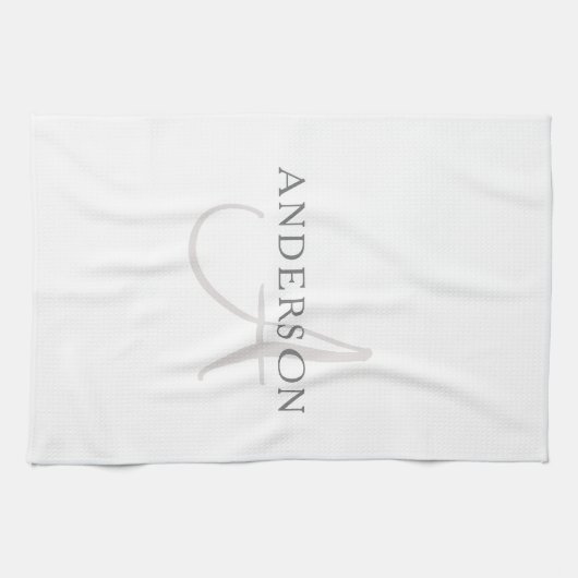 Eleganname Monogram | Weiß & Grau Geschirrtuch (Horizontal)