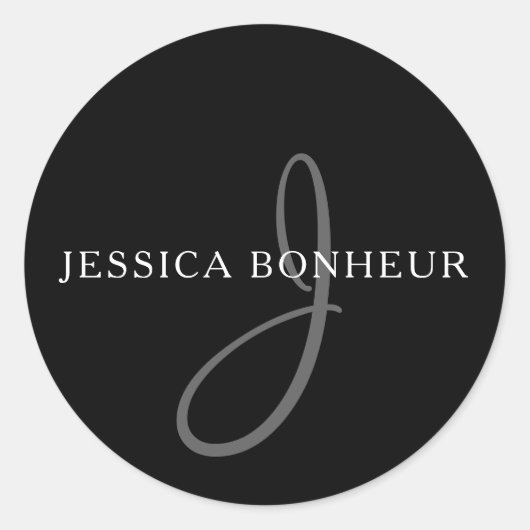 Eleganname Monogram | Weiß & Grau Runder Aufkleber (Vorderseite)