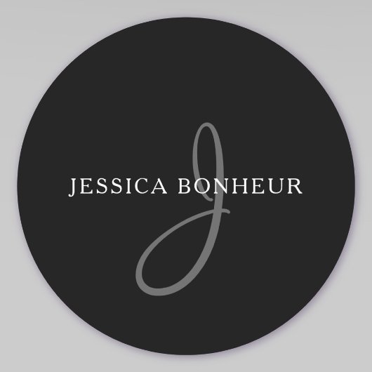 Eleganname Monogram | Weiß & Grau Runder Aufkleber