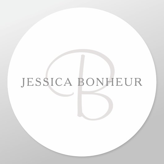 Eleganname Monogram | Weiß & Grau Runder Aufkleber