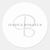 Eleganname Monogram | Weiß & Grau Runder Aufkleber (Vorderseite)