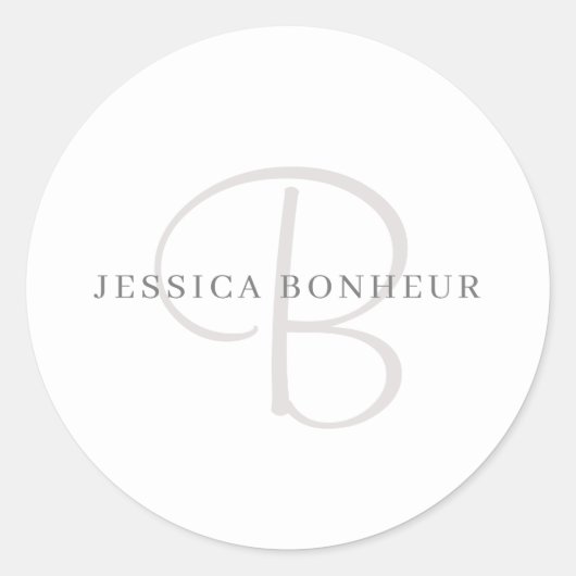 Eleganname Monogram | Weiß & Grau Runder Aufkleber (Vorderseite)