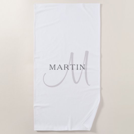Eleganname Monogram | Weiß & Grau Strandtuch (Vorderseite)