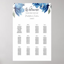 Elegano Indigo Boho Blue Watercolor Gastliste Poster