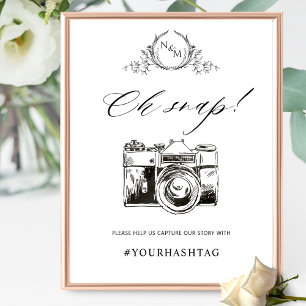 Elegano Oh Snap mit Monogram, Hashtag Camera Sign Poster