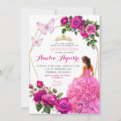 Eleganpink Fuchsia Butterfly Floral Quinceñera Einladung (Vorderseite)
