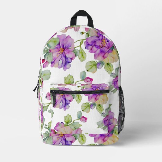 Eleganrosa lila Aquarellblüte Bedruckter Rucksack (Vorderseite)