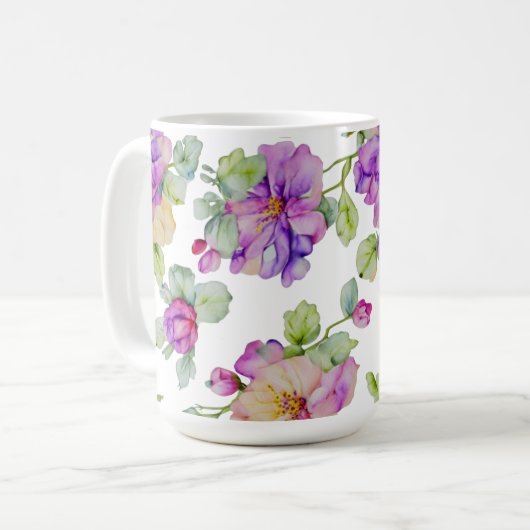 Eleganrosa lila Aquarellblüte Kaffeetasse (Vorderseite Links)