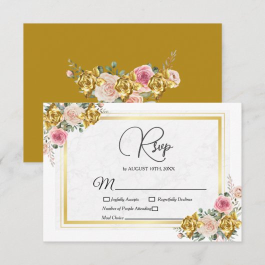 Eleganrosa, Rose Gold Eukalyptus Geometric RSVP Karte (Vorne/Hinten)