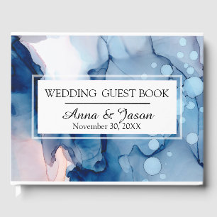 *~* EleganSea Blue Pink Aquarellmalerei Hochzeit Gästebuch