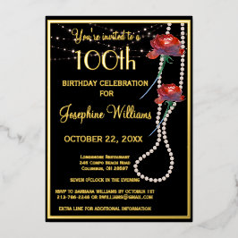 Elegant 100. Geburtstag Black REAL Gold Folieneinladung
