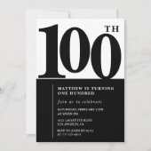 Elegant 100. Geburtstag Einladung Black Modern (Vorderseite)