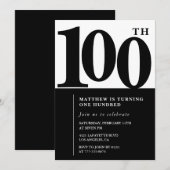 Elegant 100. Geburtstag Einladung Black Modern (Vorne/Hinten)
