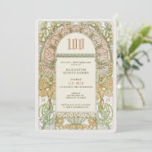 Elegant 100. Geburtstag Einladung Jugendstil Mucha (Stehend Vorderseite)