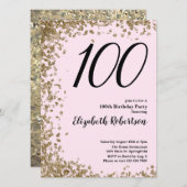 Elegant 100. Geburtstag Einladung Pink Gold Sequin (Vorne/Hinten)