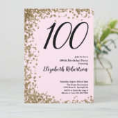 Elegant 100. Geburtstag Einladung Pink Gold Sequin (Stehend Vorderseite)
