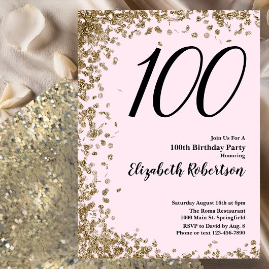 Elegant 100. Geburtstag Einladung Pink Gold Sequin