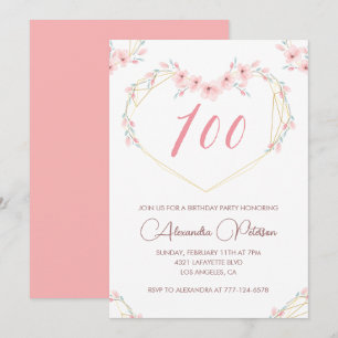 Elegant 100. Geburtstag Einladungen Pink Floral