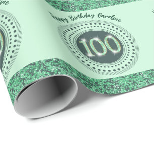 Elegant 100. Geburtstag Grün Glitter mit Streifen Geschenkpapier