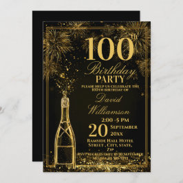 Elegant 100th Birthday Gold Bottle Fizz Einladung