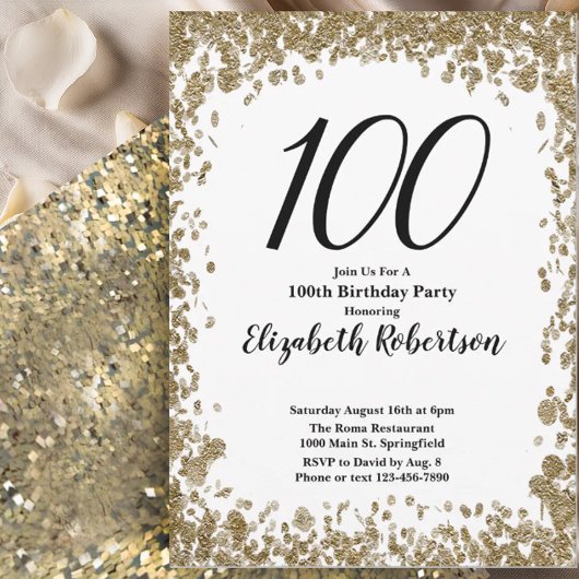 Elegant 100th Birthday Invitation For Her in Gold Einladung