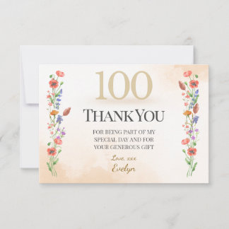 Elegant 100th Birthday – Wildflowers Design Dankeskarte