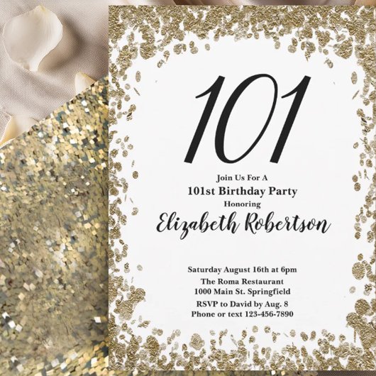 Elegant 101st Birthday Invitation For Her in Gold Einladung