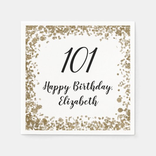 Elegant 101st Birthday Napkins With Gold Sequins Serviette (Vorderseite)