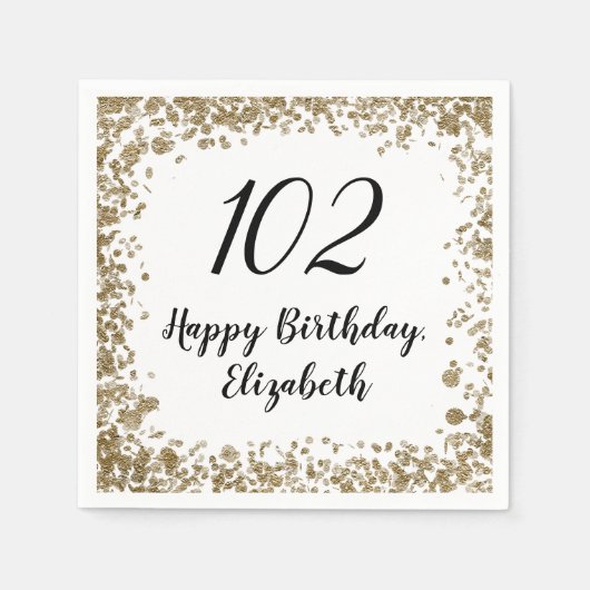 Elegant 102nd Birthday Napkins With Gold Sequins Serviette (Vorderseite)
