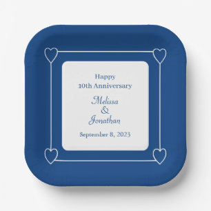 Elegant 10. Jubiläum Romantic Hearts Blue Pappteller