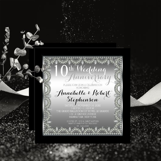 Elegant 10. Silber und Diamanten Jubiläum Einladung