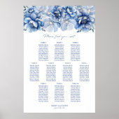 Elegant 10 Table Blue Floral Wedding Chart Poster (Vorne)