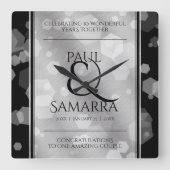 Elegant 10. Zinn Hochzeit Jahrestag Acryl Quadratische Wanduhr (Vorderseite)