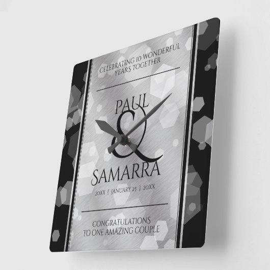 Elegant 10. Zinn Hochzeit Jahrestag Acryl Quadratische Wanduhr (Winkel)