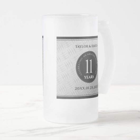 Elegant 11. Hochzeitsfeier Mattglas Bierglas (VorderseiteRechts)