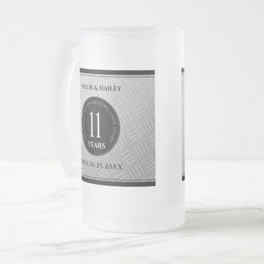 Elegant 11. Hochzeitsfeier Mattglas Bierglas (Vorderseite Links)